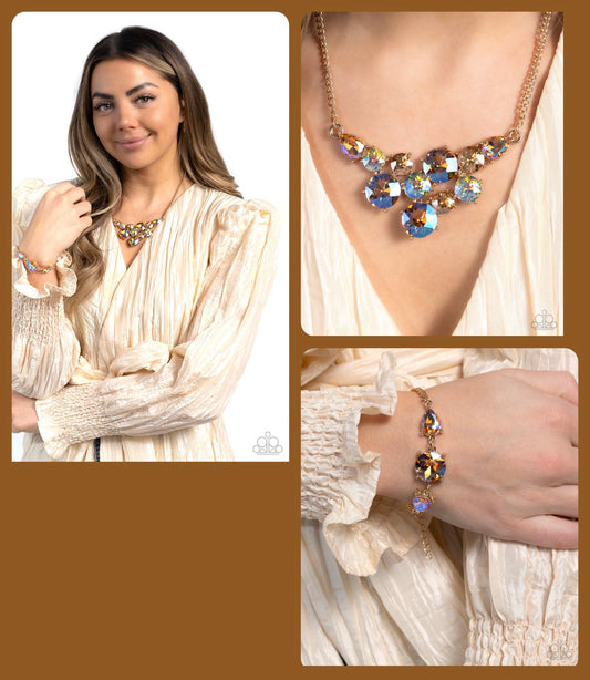 Round Royalty - Gold - Paparazzi Necklace and Twinkling Tria Gold Paparazzi Bracelet