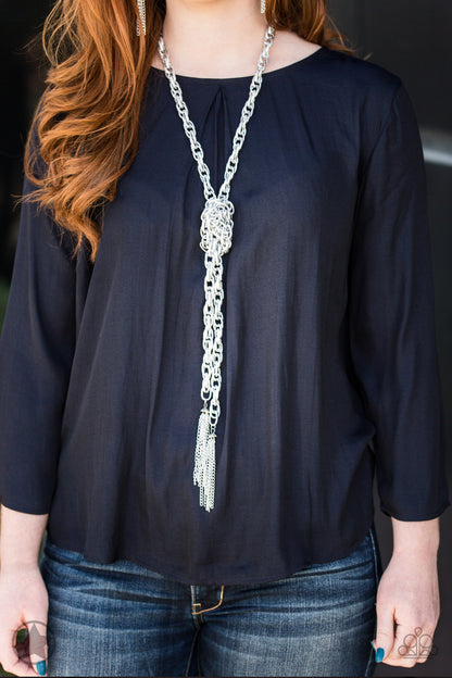 Scarfed for Attention - Silver - Paparazzi Necklace