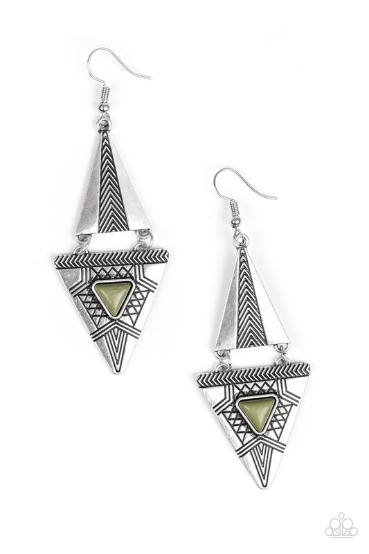 El Paso Edge - Green Fish Hook Earrings