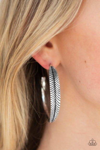 Funky Feathers - Silver - Paparazzi Earrings
