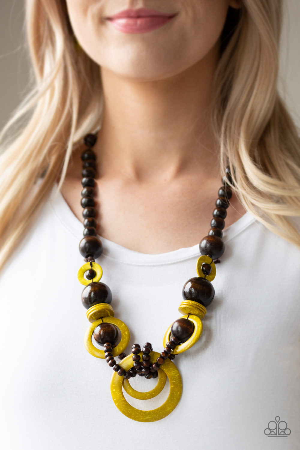 Boardwalk Party - Yellow Wood Necklace