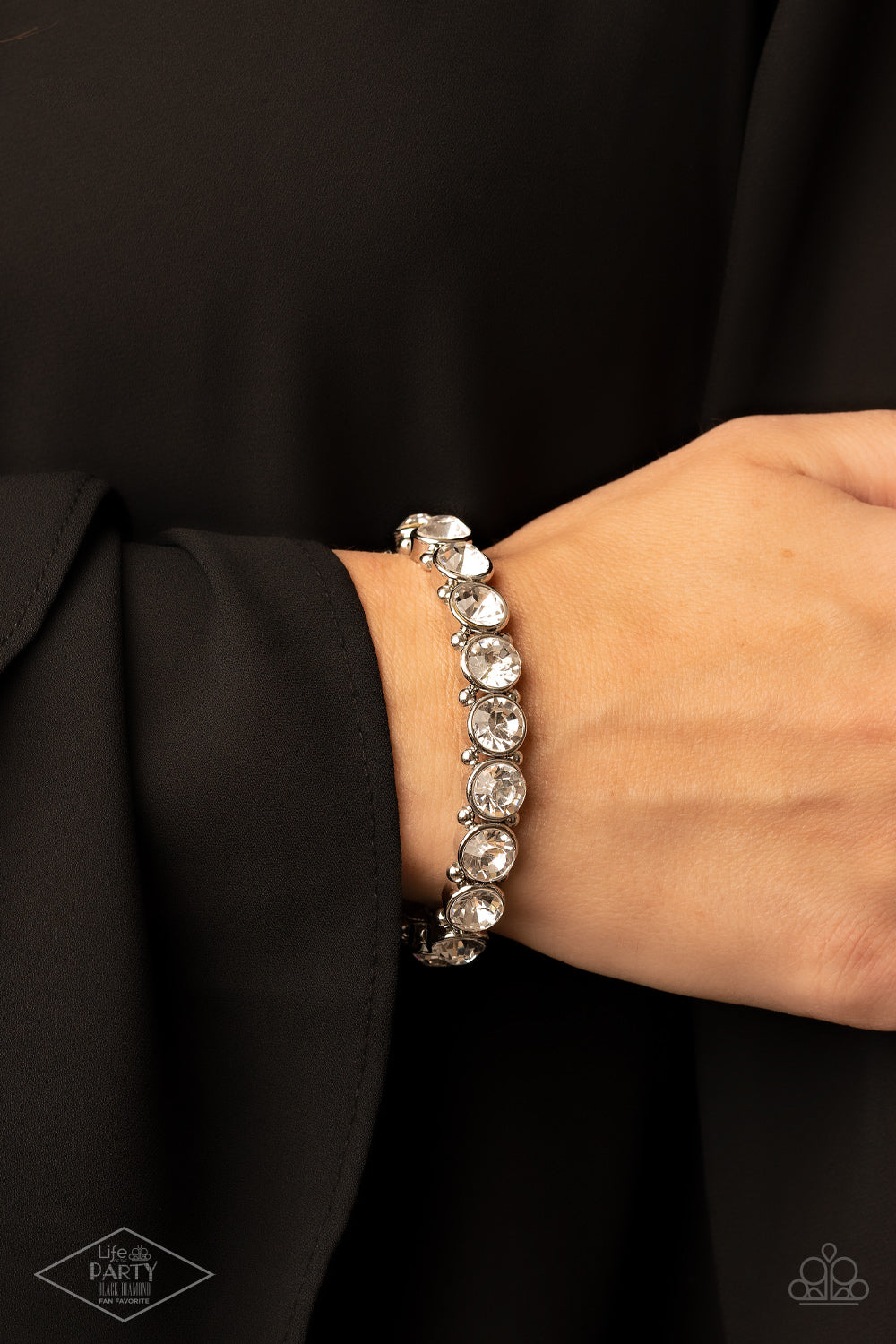 Sugar-Coated Sparkle - White - Paparazzi Bracelet (Black Diamond Life of Party)