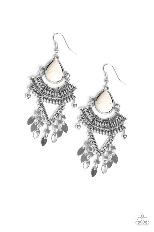 Vintage Vagabond - White - Paparazzi Earrings