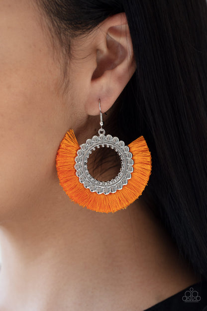 Fringe Fanatic - Orange Fish Hook Earrings