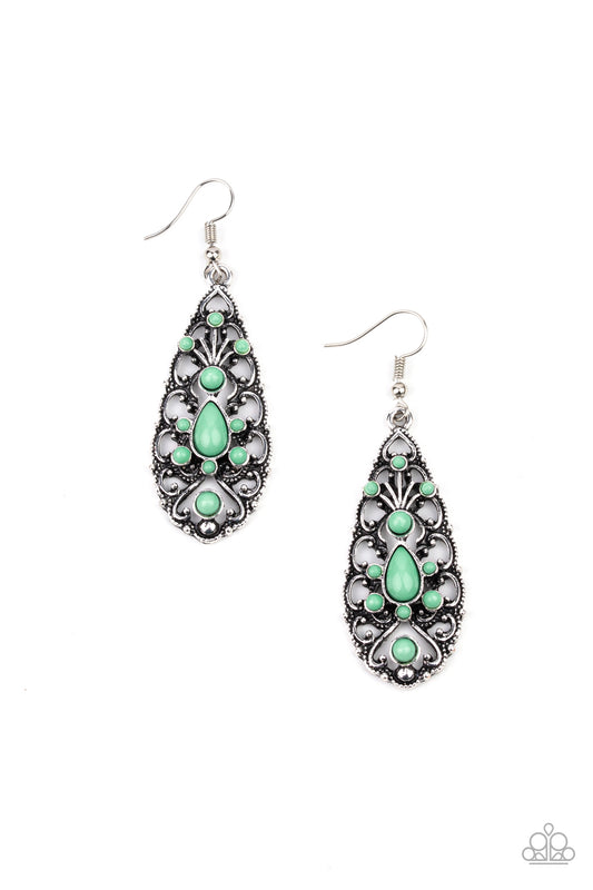 Fantastically Fanciful - Green Fish Hook Earrings