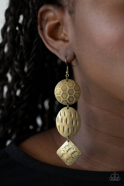 Mixed Movement - Brass - Paparazzi Earrings