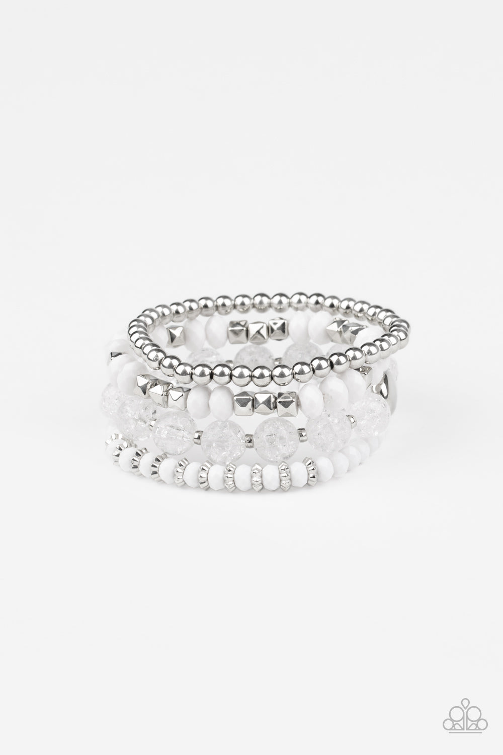 Layered Luster - White Stretch Bracelet