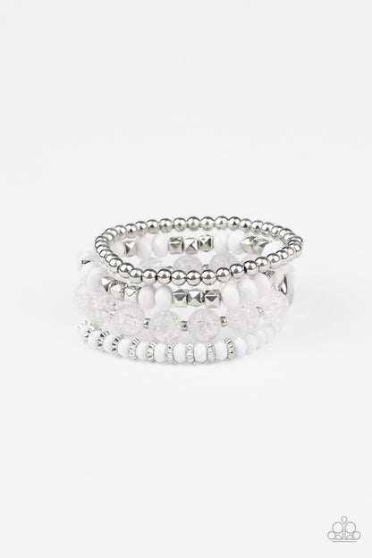 Layered Luster - White Stretch Bracelet
