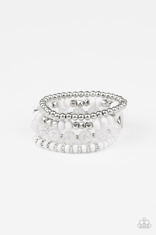 Layered Luster - White Stretch Bracelet