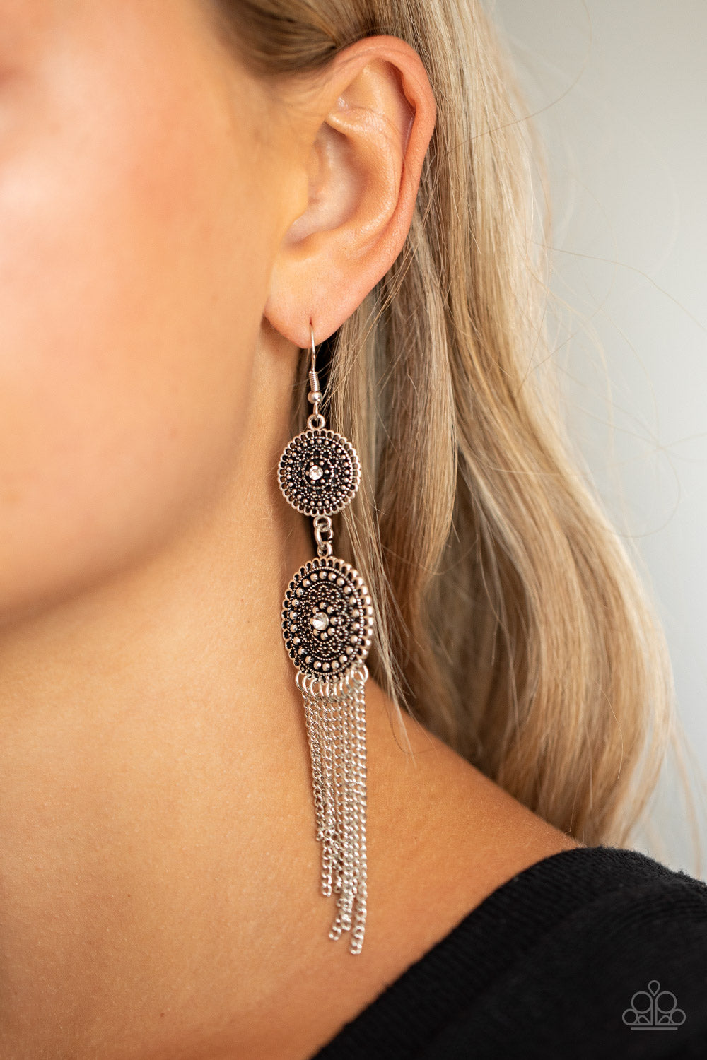 Medallion Mecca - White Fish Hook Earrings