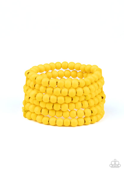 Diving in Maldives - Yellow - Paparazzi Wood Bracelet