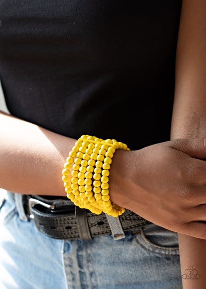 Diving in Maldives - Yellow - Paparazzi Wood Bracelet