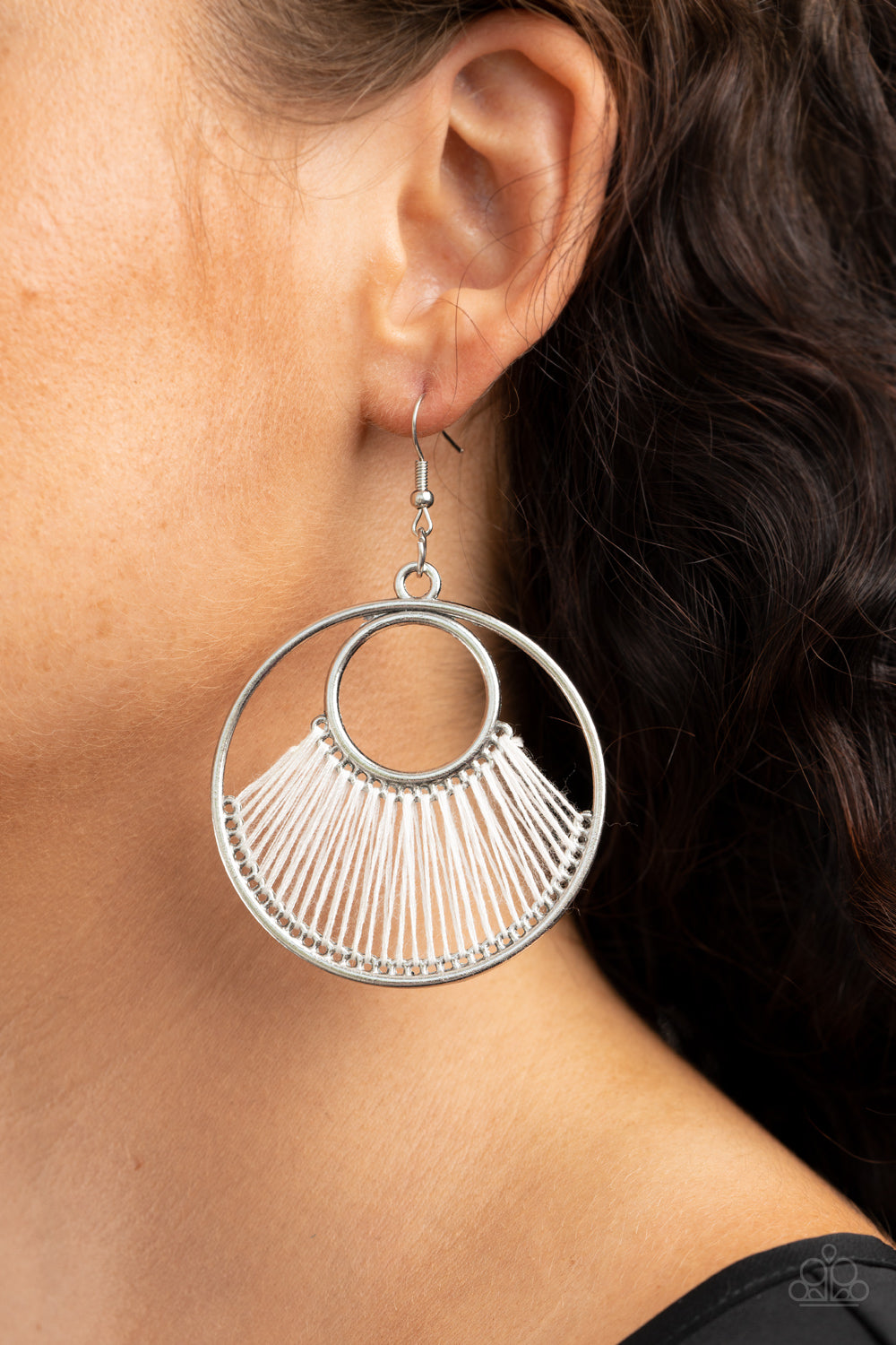 Really High-Strung - White Fish Hook Earrings