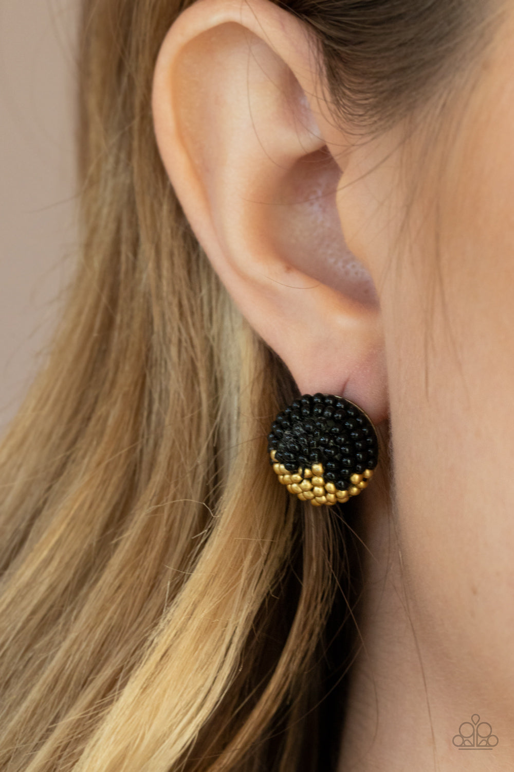As Happy As Can Bead - Black - Paparazzi Earrings