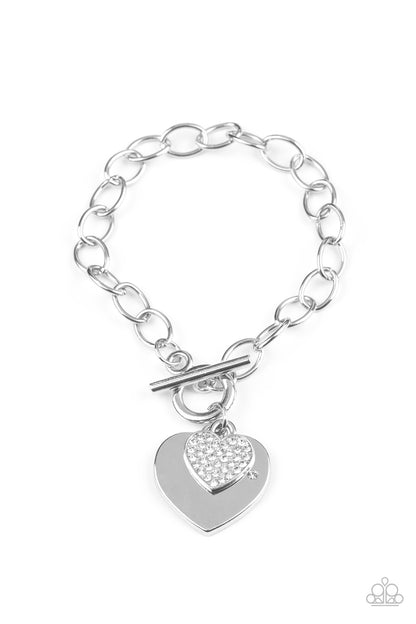 Heartbeat Bedazzle - White Toggle Bracelet