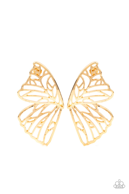 Butterfly Frills - Gold - Paparazzi Earrings