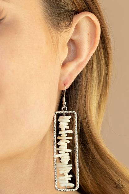 Don't QUARRY, Be Happy - White Fish Hook Earrings