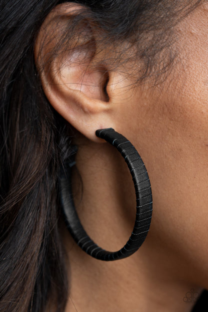 Leather - Clad Legend - Black - Paparazzi Earrings