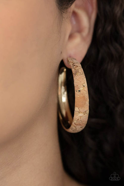 A CORK In The Road - Gold - Paparazzi Earrings