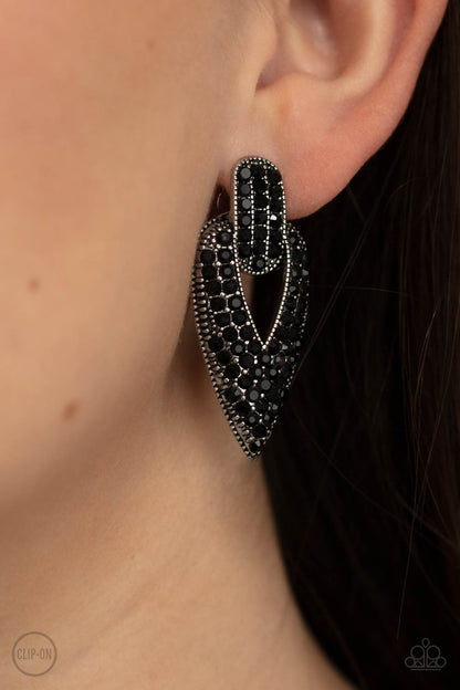Blinged Out Buckles - Black - Paparazzi Earrings