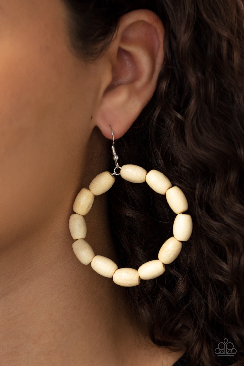 Living The WOOD Life - White - Paparazzi Earrings