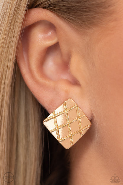 PLAID and Simple - Gold - Paparazzi Clip On Earrings