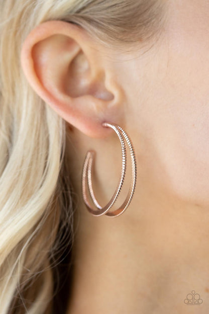 Rustic Curves - Rose Gold - Paparazzi Earrings
