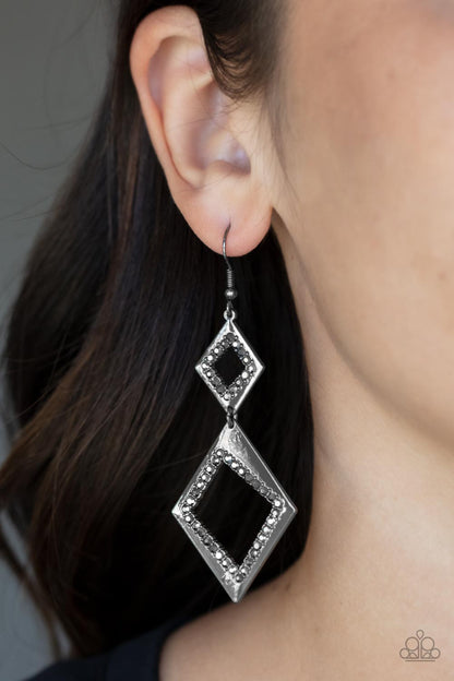 Deco Decoupage - Black - Paparazzi Earrings