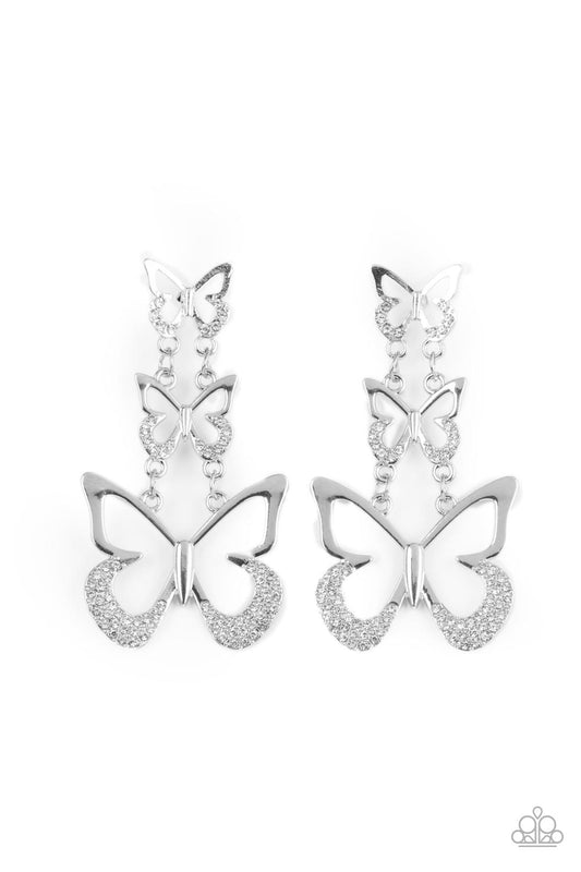 Flamboyant Flutter - White - Paparazzi Earrings