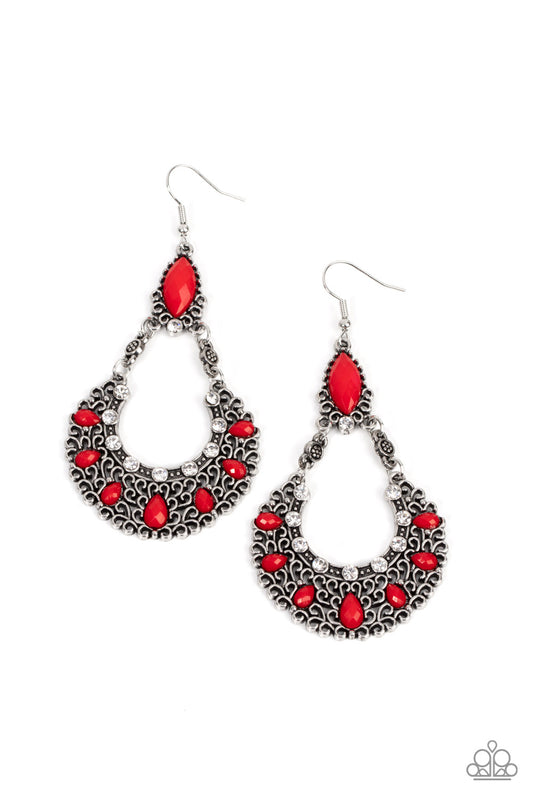 Fluent in Florals - Red - Paparazzi Earrings