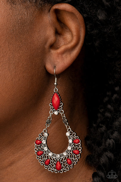 Fluent in Florals - Red - Paparazzi Earrings