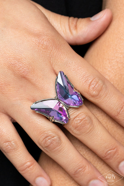 Fluorescent Flutter - Purple - Paparazzi Ring (2023 May Black Diamond LOP)
