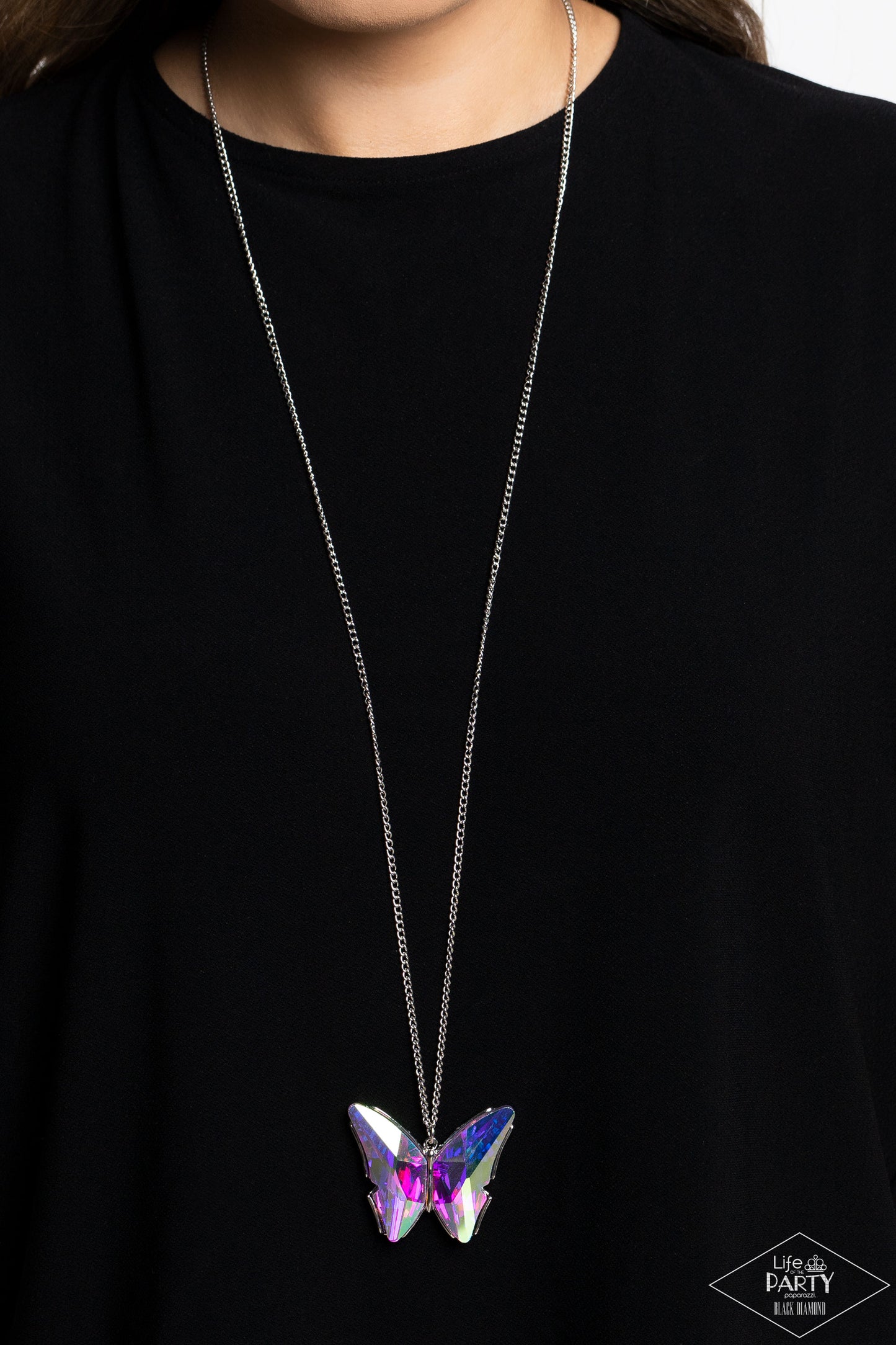 The Social Butterfly Effect - Multi - Butterfly Paparazzi Necklace (2022 Life of the Party Black Diamond)