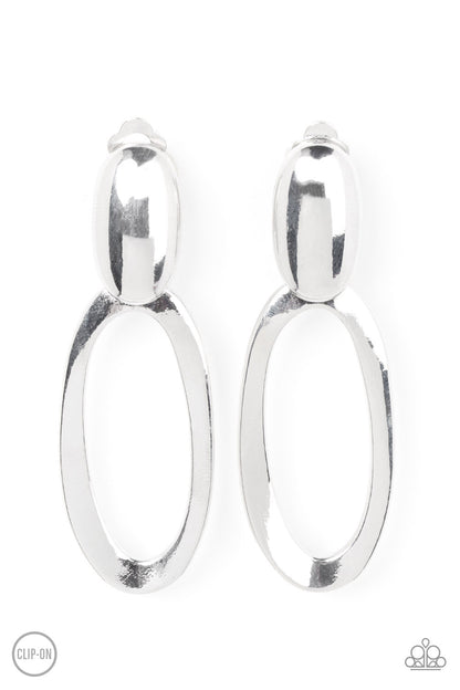Pull OVAL! - Silver - Paparazzi Clip On Earring