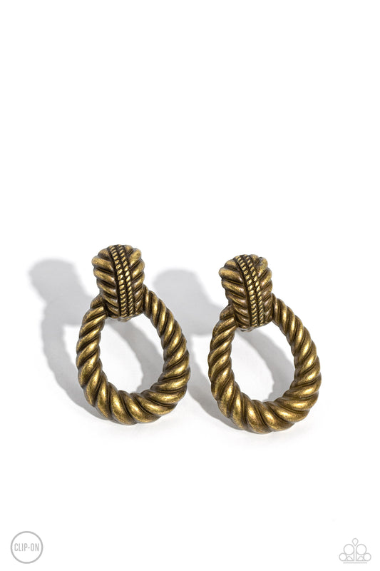 Roping Rodeo - Brass - Paparazzi Earrings