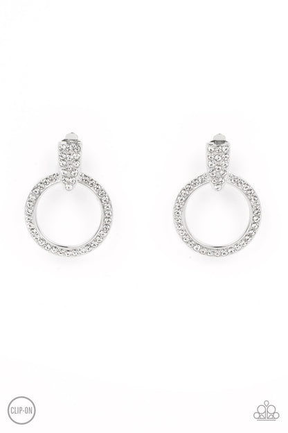 Sparkle at Your Service - White - Clip On Paparazzi Earrings