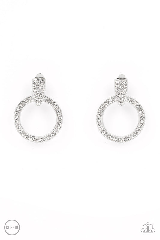 Sparkle at Your Service - White - Clip On Paparazzi Earrings