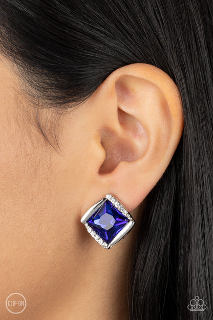 Sparkle Squared - Blue - Paparazzi Clip On Earrings