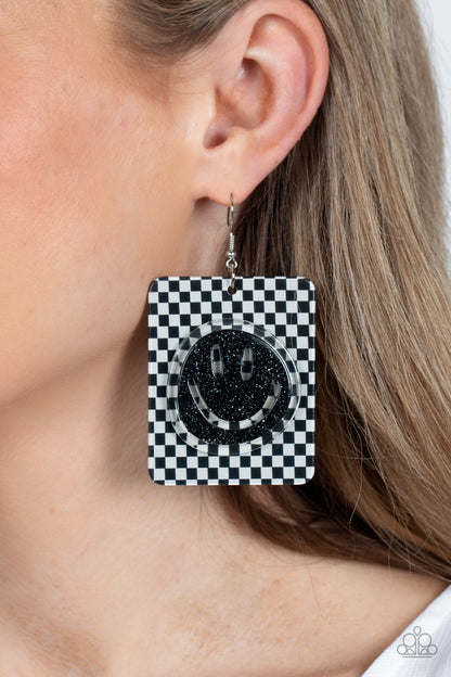 Cheeky Checkerboard - Black - Paparazzi Earrings