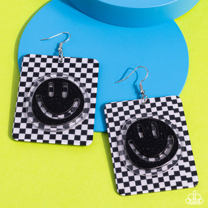Cheeky Checkerboard - Black - Paparazzi Earrings