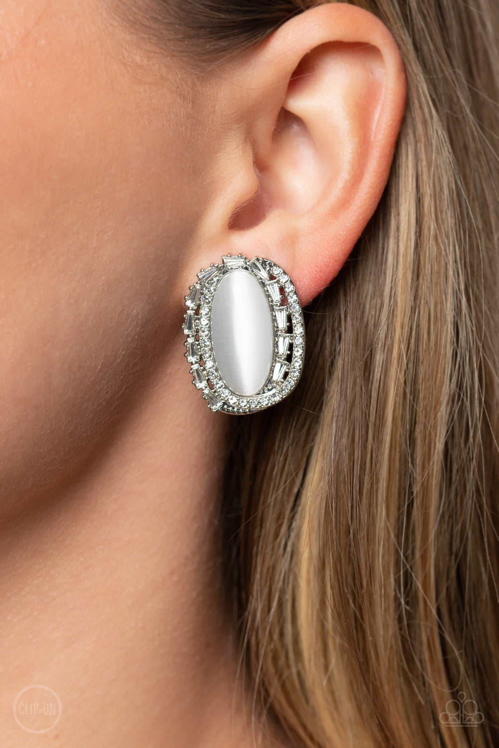 Shimmery Statement - White Paparazzi Clip On Earrings