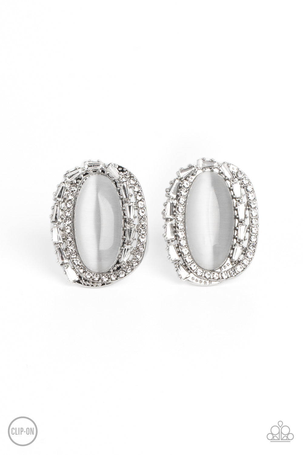 Shimmery Statement - White Paparazzi Clip On Earrings
