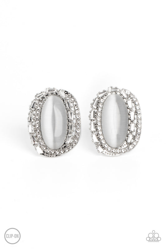 Shimmery Statement - White Paparazzi Clip On Earrings