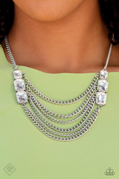 Come CHAIN or Shine - White Necklace, CHAIN Check - White Earrings and Right As CHAIN Ring (Magnificent Musings -3-Piece)