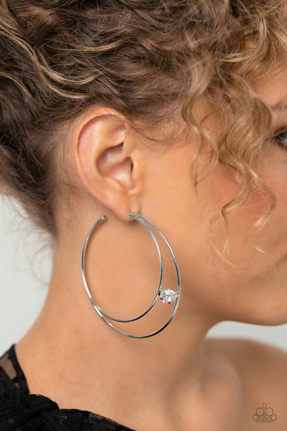 Theater HOOP - White - Paparazzi Earrings - (2023 May LOP)
