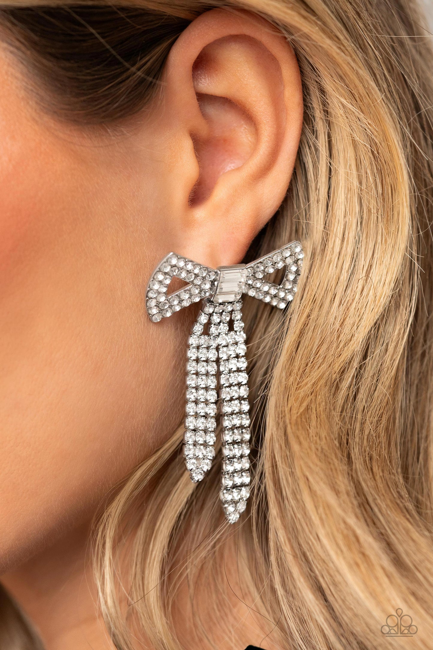 Just BOW With It - White - Paparazzi Earrings
