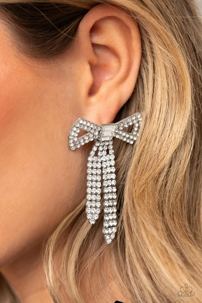 Just BOW With It - White - Paparazzi Earrings