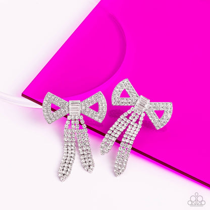 Just BOW With It - White - Paparazzi Earrings