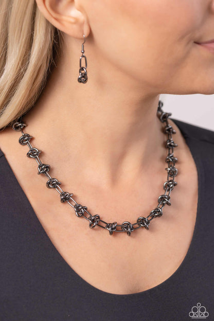 Knotted Kickoff - Black - Paparazzi Necklace