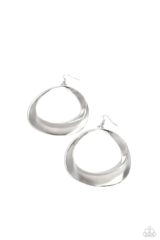 Asymmetrical Action - Silver- Paparazzi Earrings